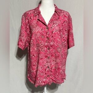 Columbia Pink Paisley Button Down Shirt with Notched Collar Size 3X